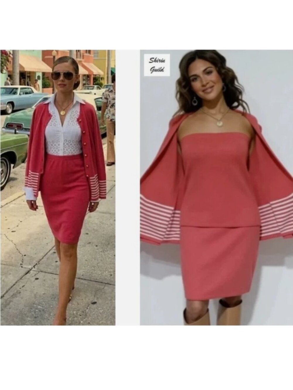 SHIRIN GUILD "3-piece set" 100% pure cashmere vtg sweater top skirt + cardigan s